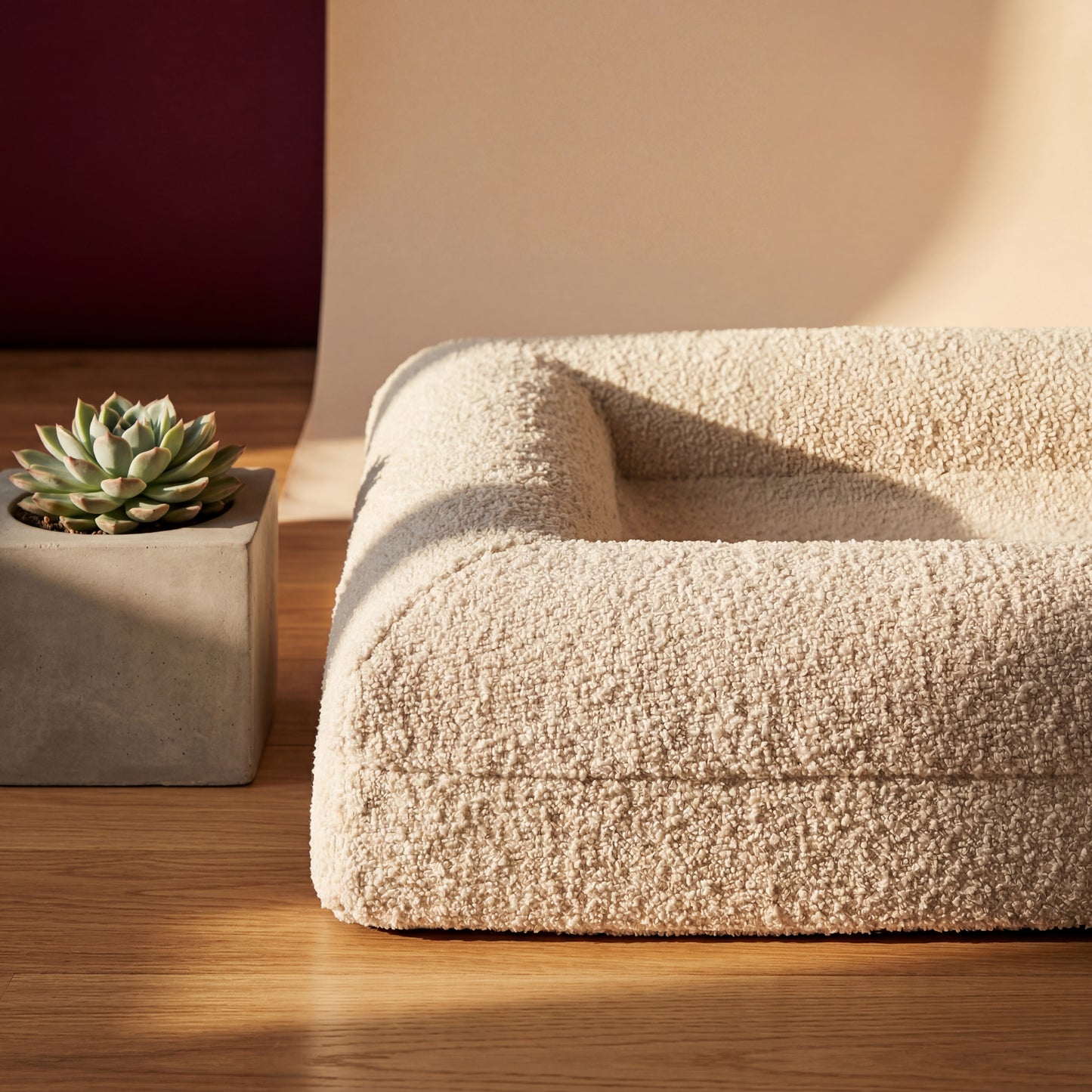 Luxury Boucle Orthopedic Memory Foam Dog Bed - Waterproof Liner and Machine Washable Cover
